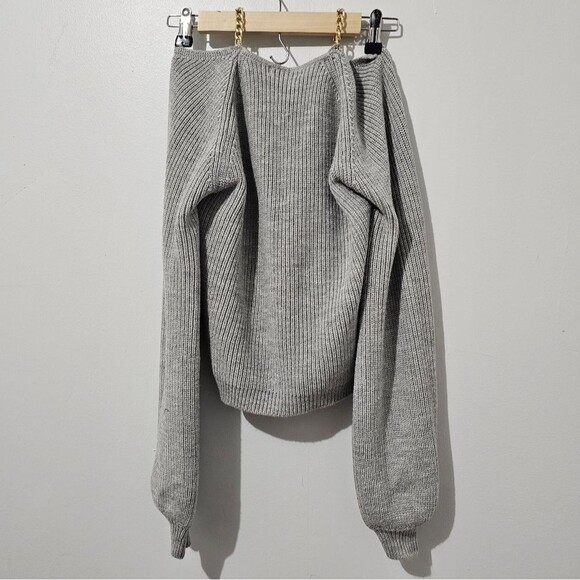 Shein - Blouse Off Shoulder Chunky Knit Chain Strap Sweater - Size L - Gray - Picture 3 of 9